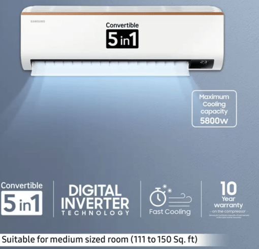 SAMSUNG Convertible 5-in-1 Cooling Mode 2023 Model 1.5 Ton 4 Star Split Inverter AC - White  (AR18CY4ZAGD/AR18CY4ZAGDNNA/AR18CY4ZAGDXNA, Copper Condenser) - Image 4